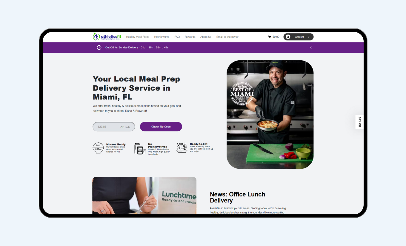 Главная страница сайта АтлетиксФит с приветствием и описанием услуг