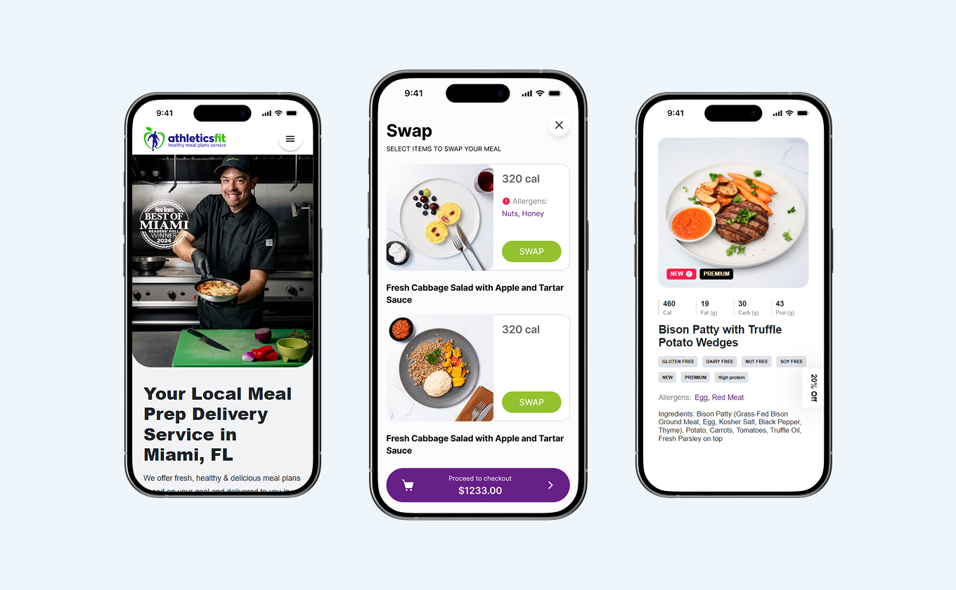 Экран оформления заказа в мобильном приложении АтлетиксФит с корзиной товаров