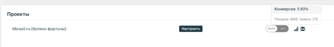 Заявки, полученные через колесо фортуны