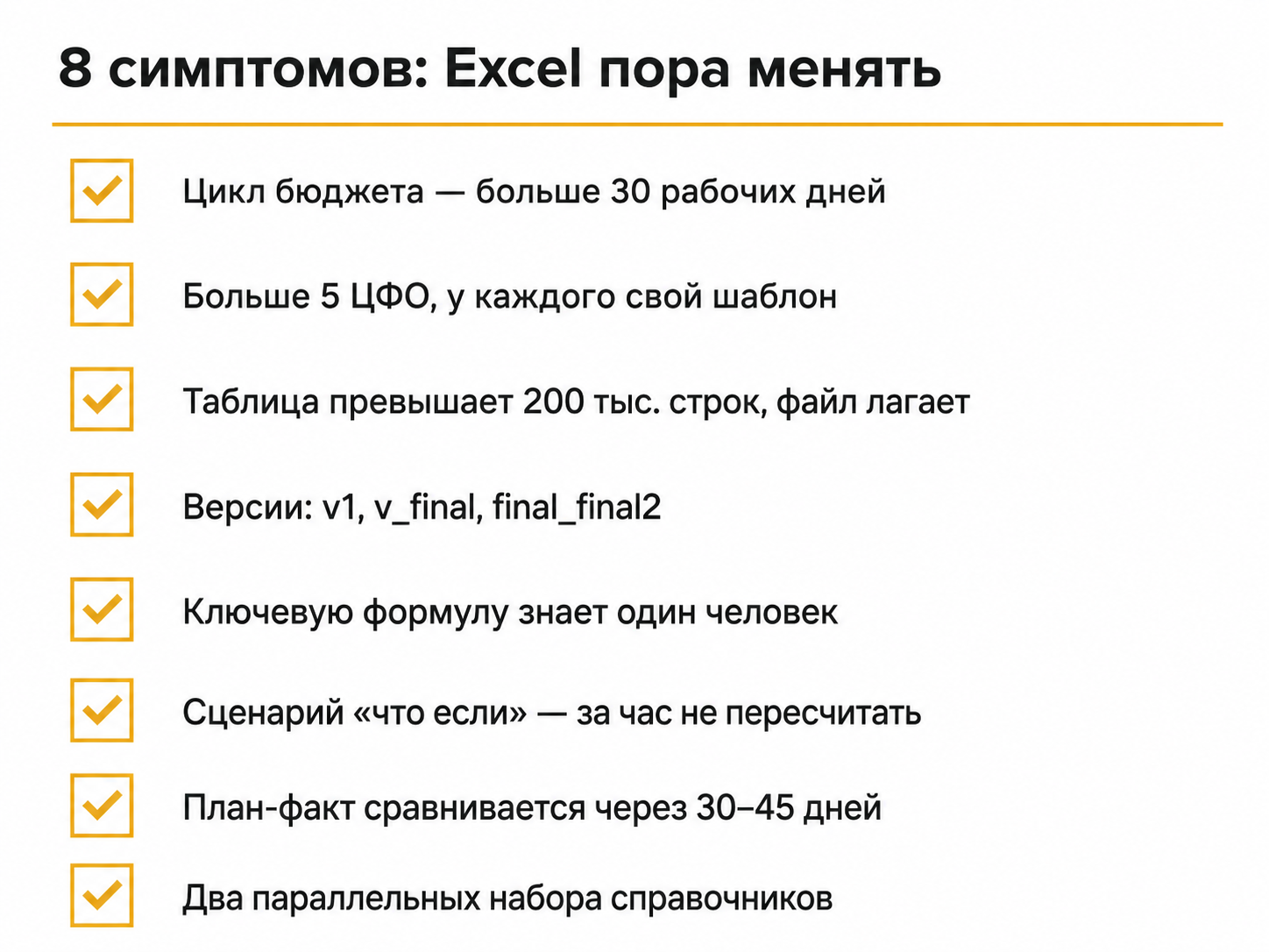 Чек-лист из 8 пунктов с галочками для самопроверки бизнеса