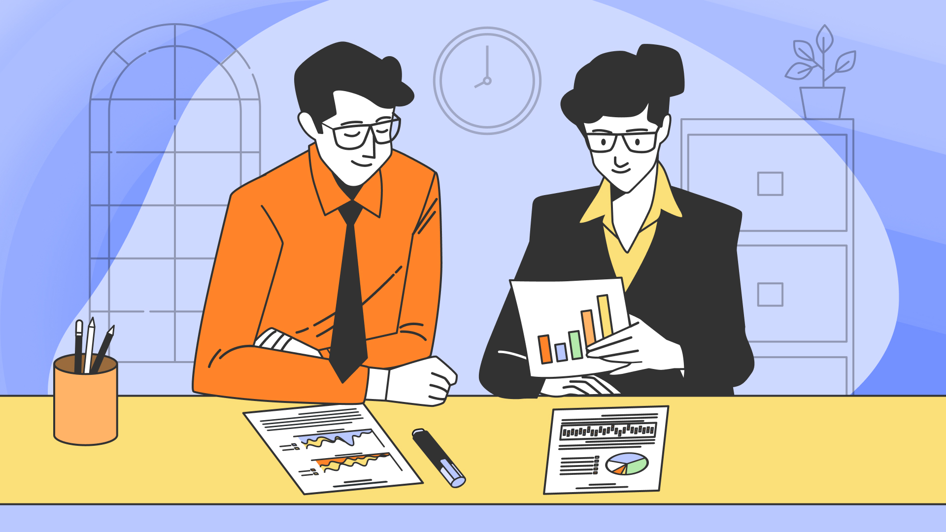 Коллеги обсуждают результаты исследований