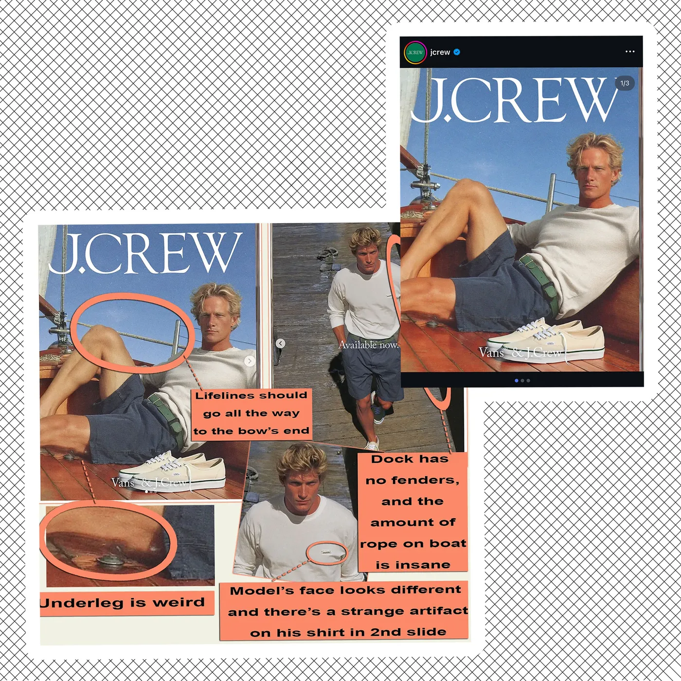 AI-кампания Vans и J.Crew вызвала обсуждение из-за артефактов нейросети — пользователи разоблачили ошибки генерации