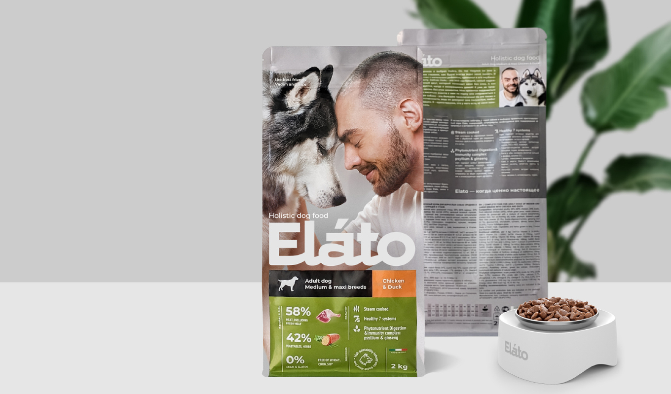 Упаковка корма для кошек и собак Elato с фото владельцев фирменный стиль