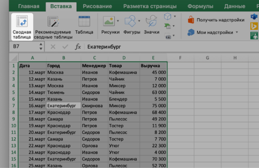 Выделение данных в Excel с помощью Ctrl + A