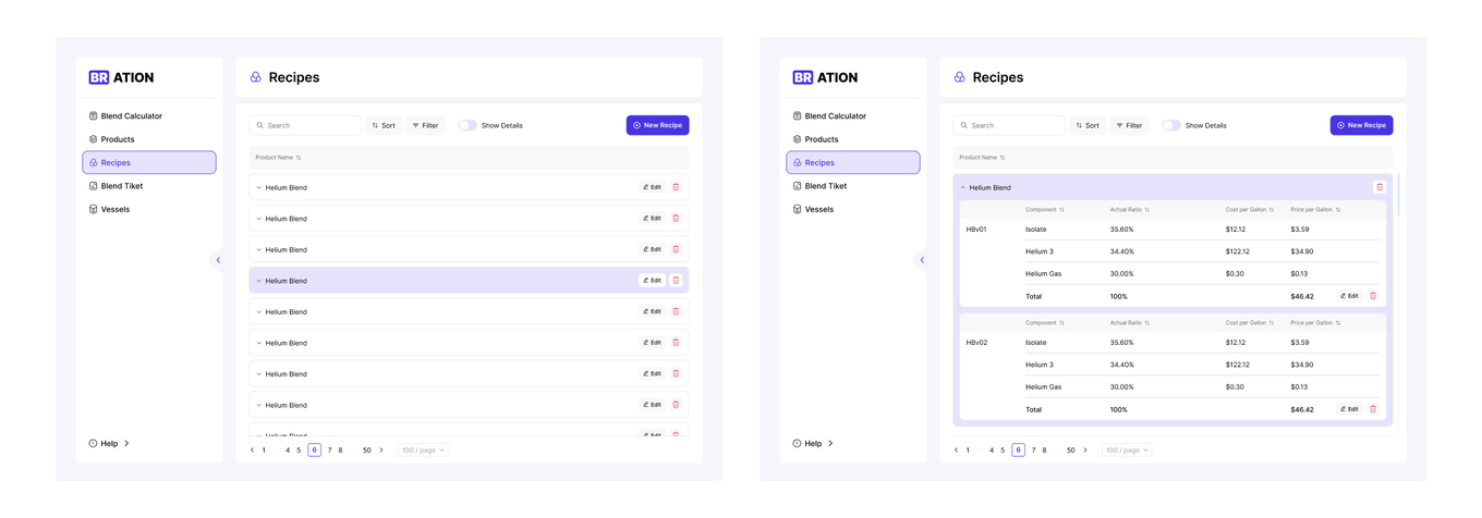 Раздел «Рецепты» внутри CRM