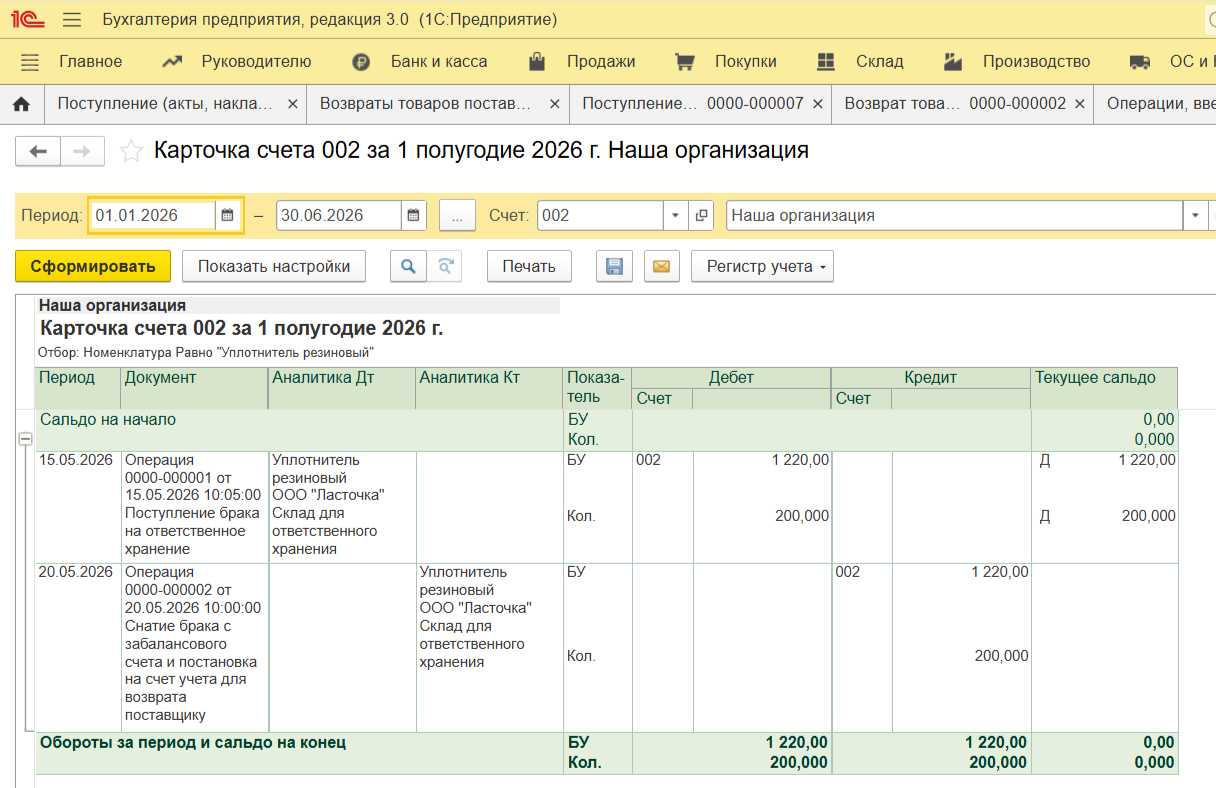 Карточка по оборотам счета 002