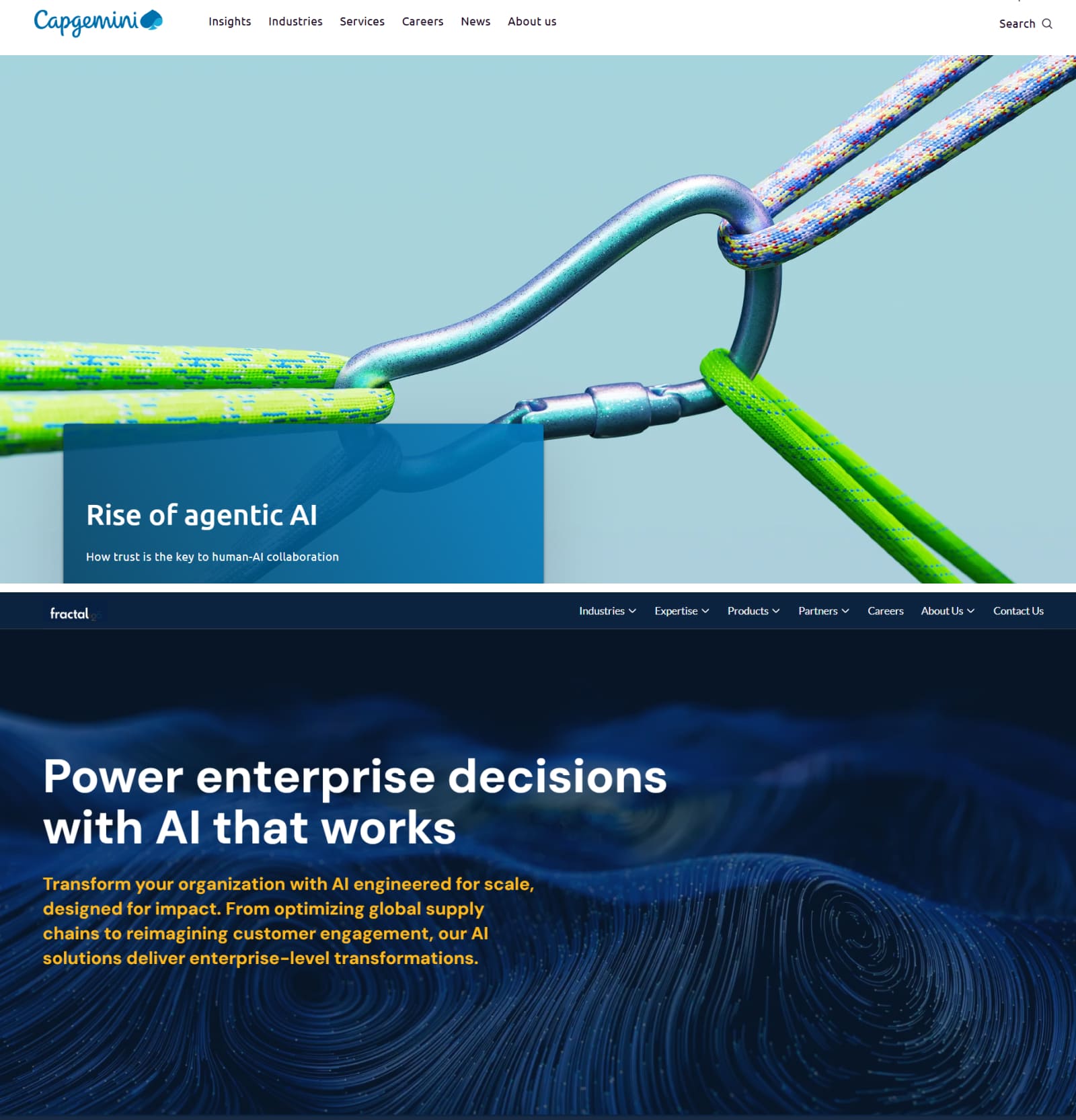 Сайты ИИ-агентств Fractal и Capgemini