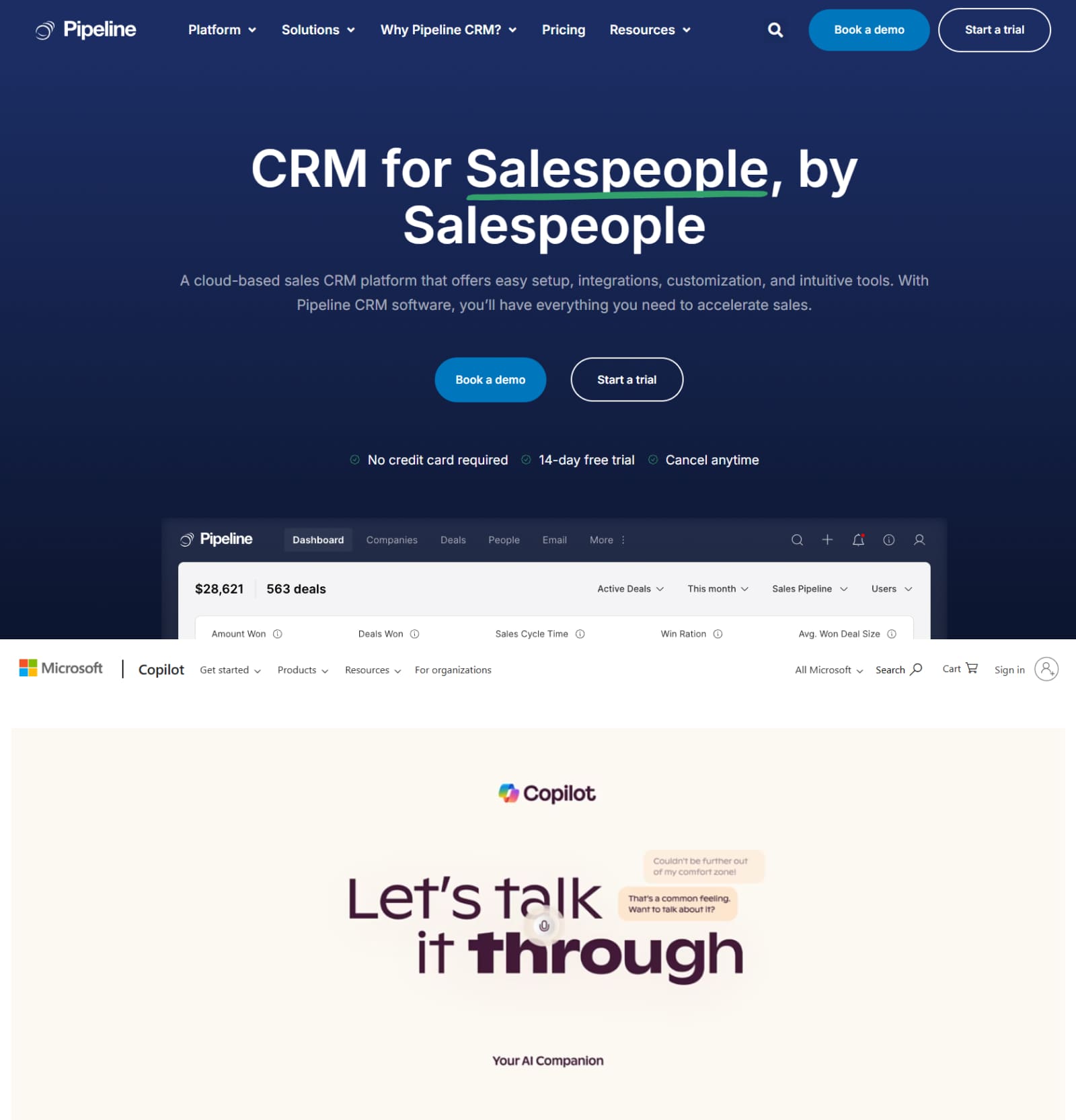 Сервисы Pipeline CRM и Microsoft Copilot Pro можно интегрировать в рабочие процессы