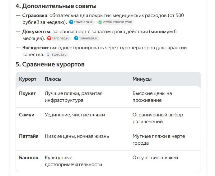 Ответ в формате таблицы