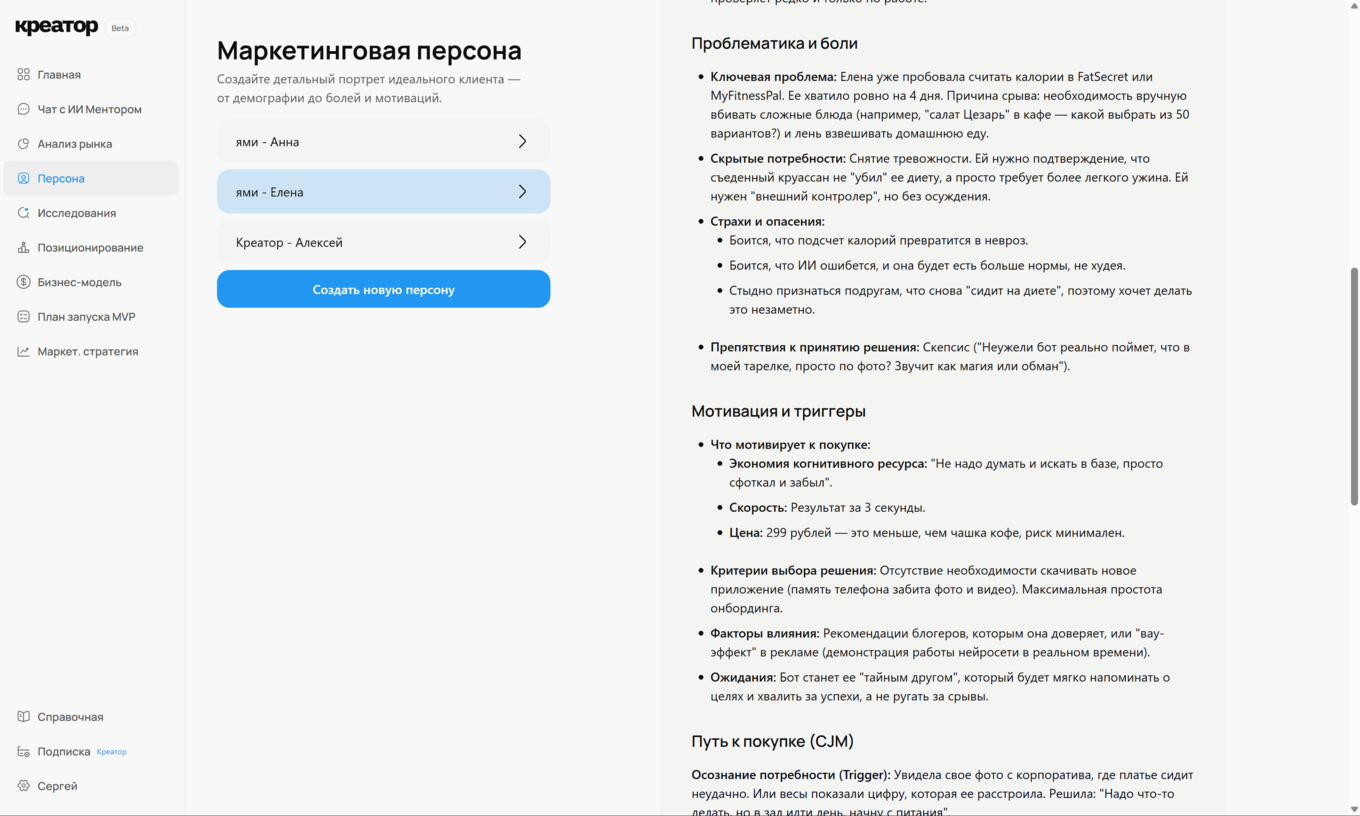 Карточка персоны Елены
