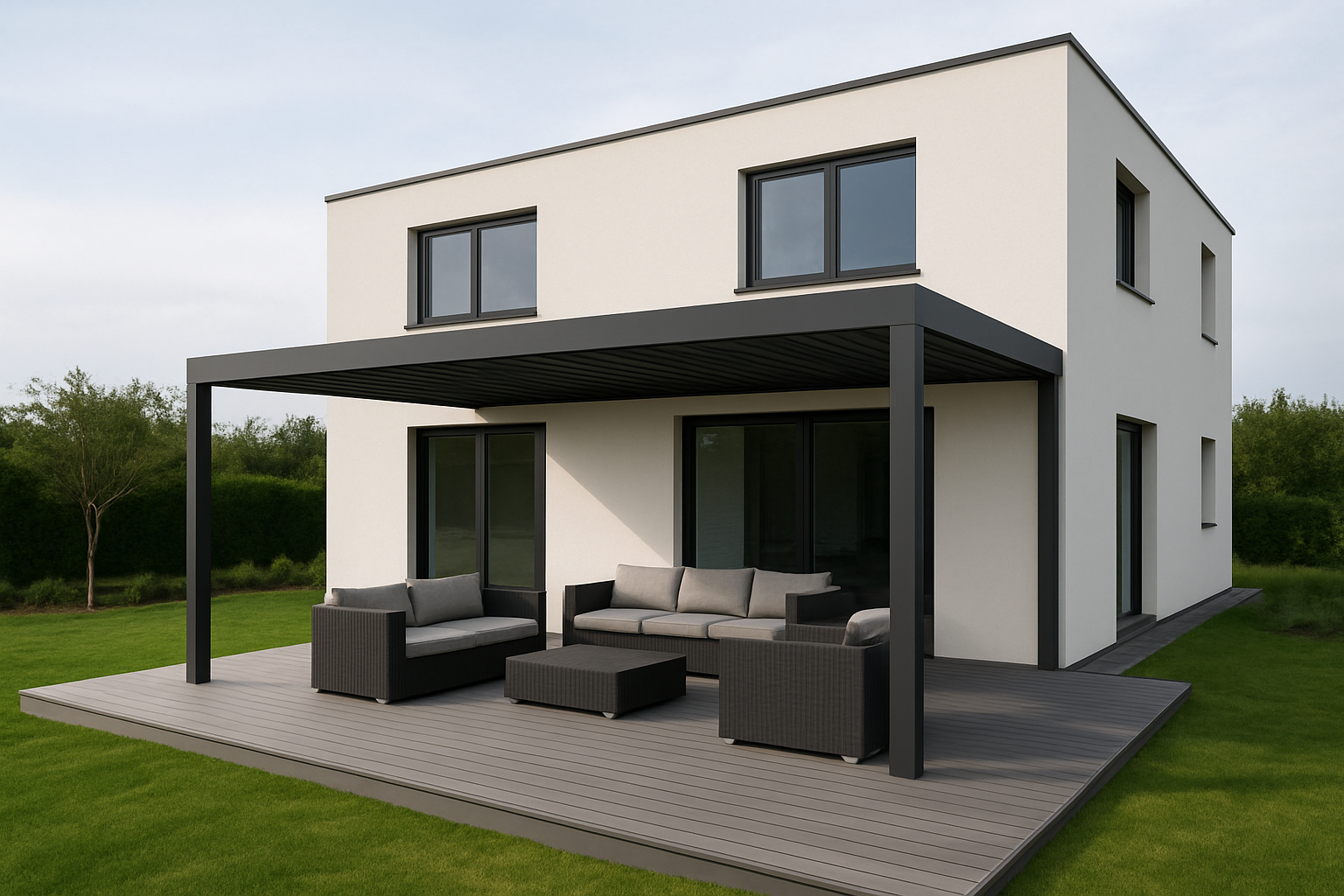3D-визуализация дома с террасой из ДПК