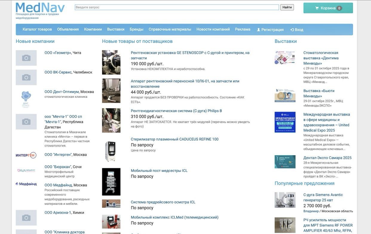 Перечень оборудования на площадке, MedNav