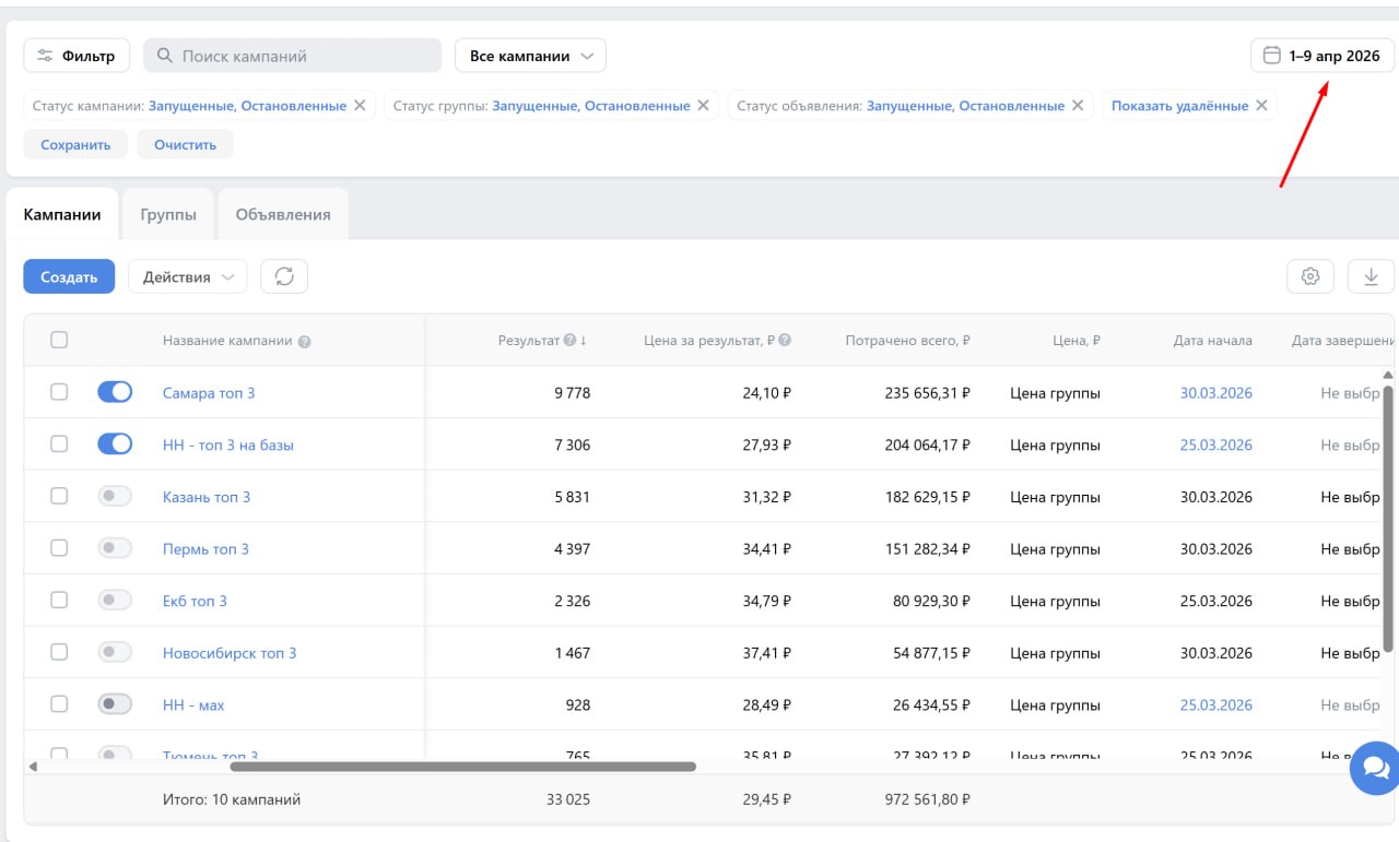 Кабинет VK Ads, апрель 2026