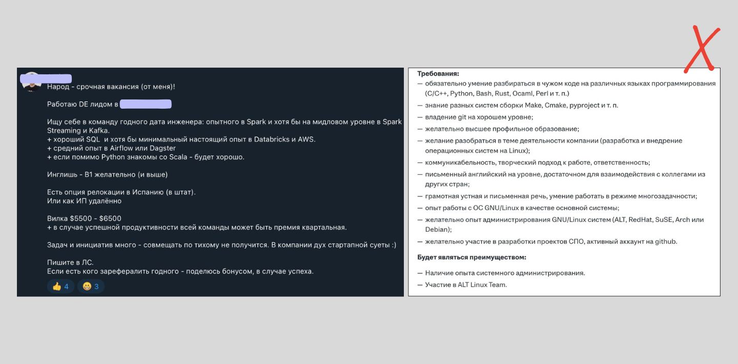 Скриншоты вакансий программиста с завышенными требованиями
