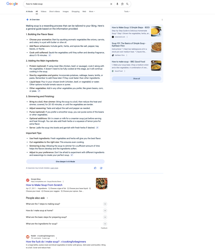 Выдача Google с нейроответами