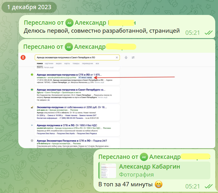 Скриншот сообщений в Telegram