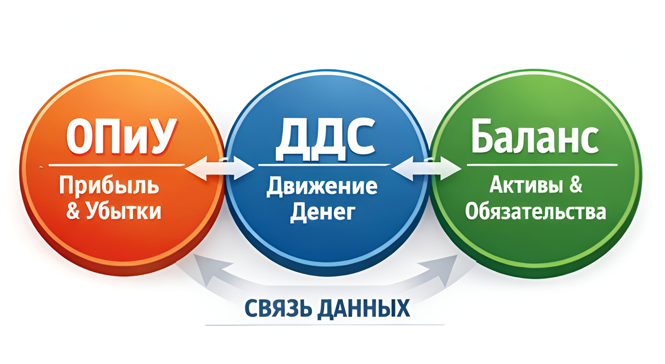 Связь данных: ОПиУ, ДДС, Баланс