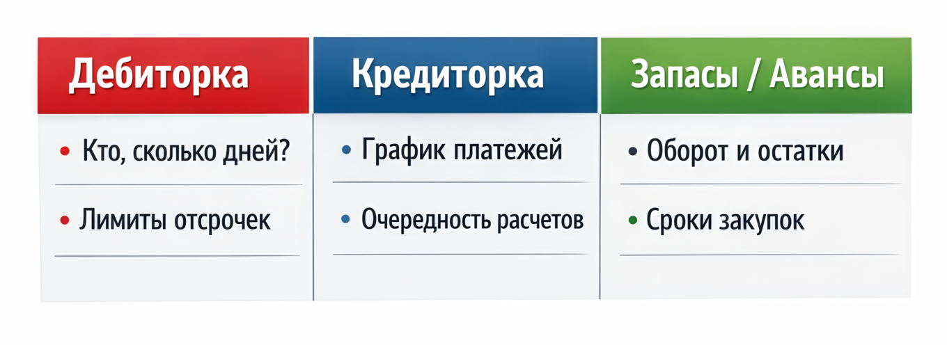 На картинке изображена таблица контроля дебиторской и кредиторской задолженностей