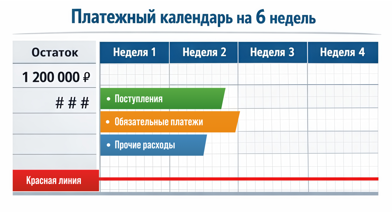 На картинке изображен пример платежного календаря на 6 недель