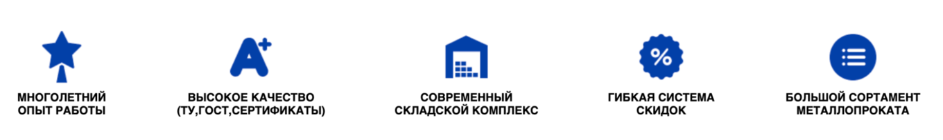 Шаблонные преимущества компании на сайте