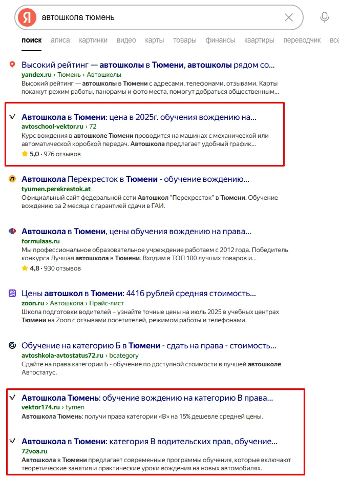 Монополизация выдачи в Тюмени
