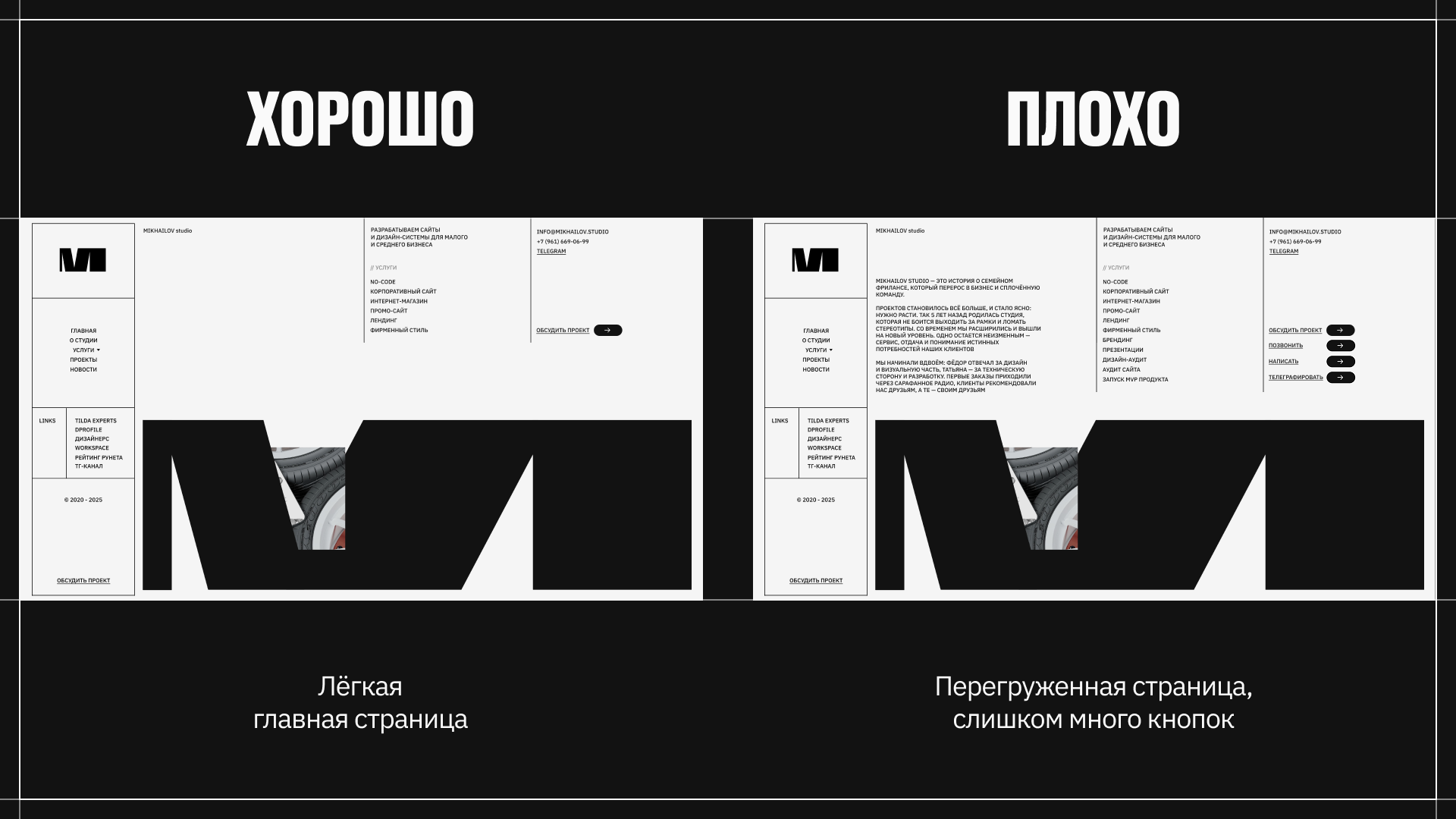 Перегруженный и легкий сайты