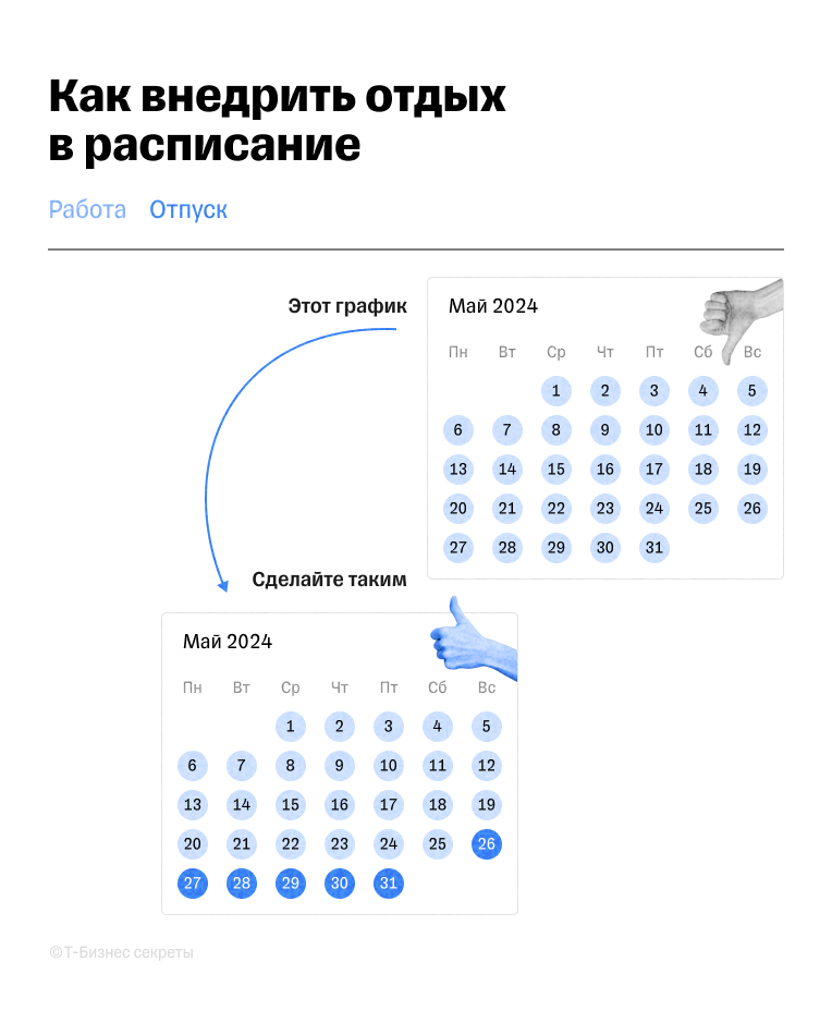 Пример календаря с запланированным отпуском