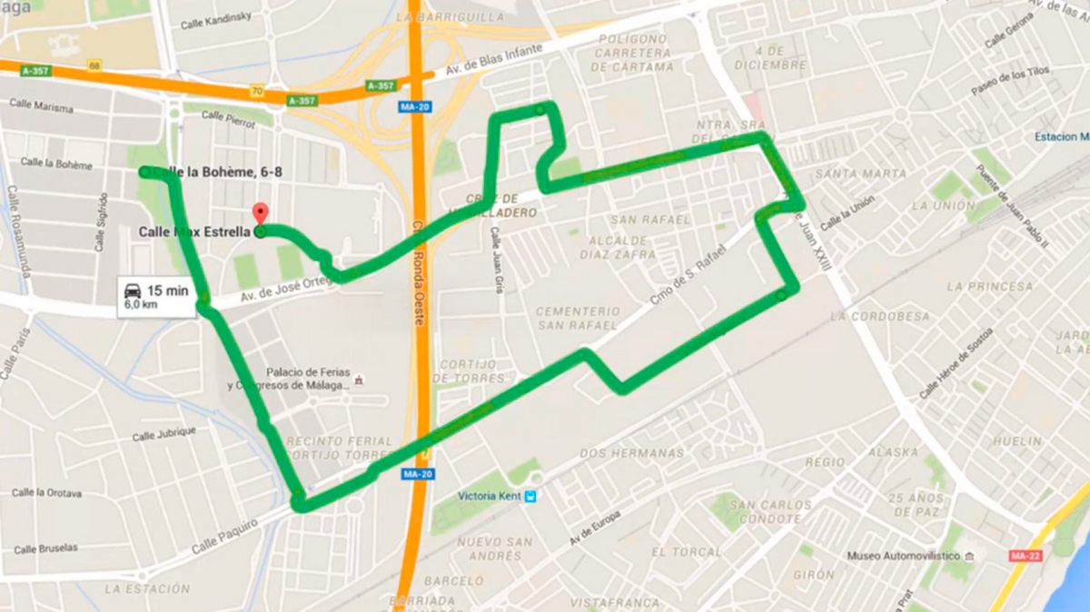 Пример экзаменационного маршрута в Малаге