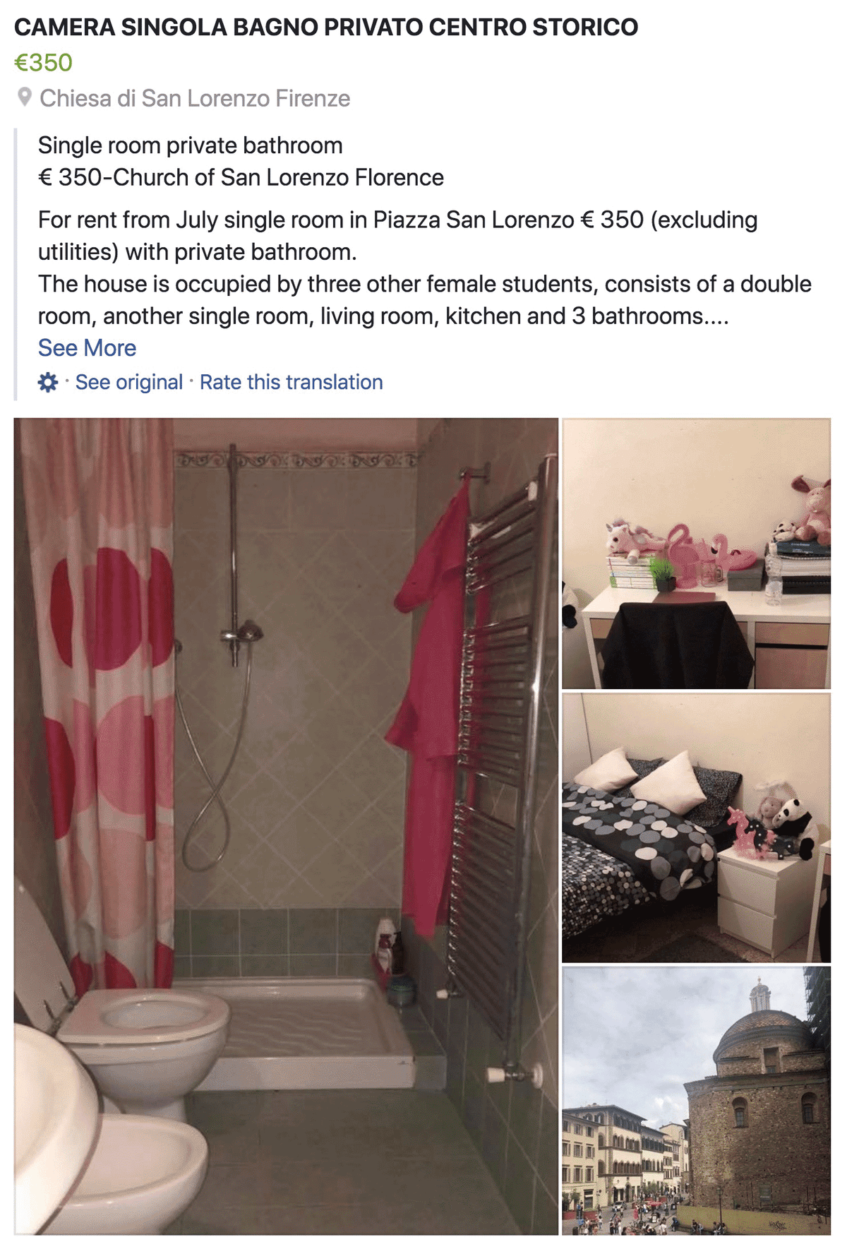 Такую комнату в центре Флоренции можно снять за 350 € в месяц