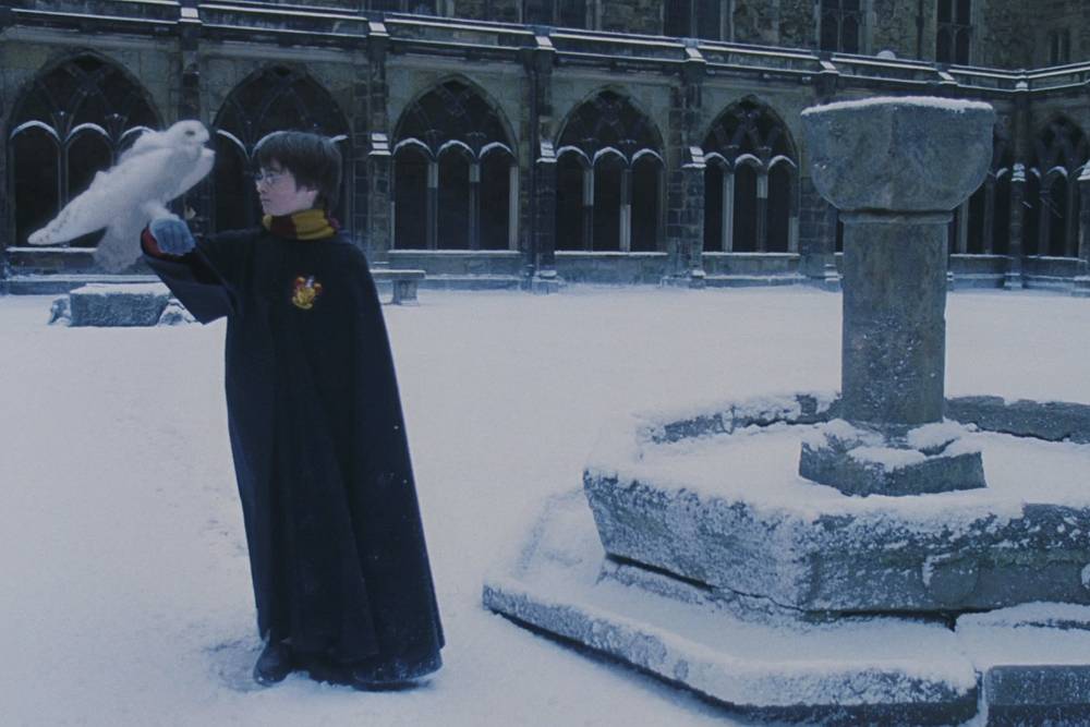 Сова готовится к взлету из клуатра собора. Источник: фильм «Гарри Поттер и философский камень», Warner Bros. Pictures