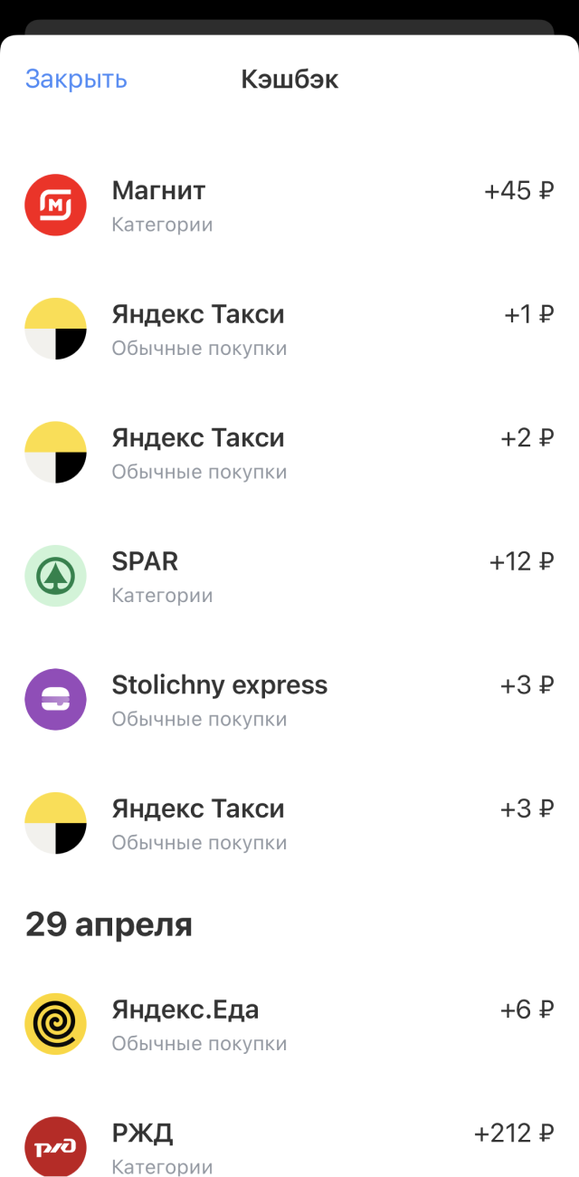 В апреле мне выпал повышенный кэшбэк за покупки в супермаркетах, такси, РЖД и «Яндекс-еде»