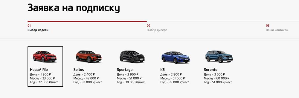 Для&nbsp;аренды в Kia Mobility доступно пять моделей: от бюджетного Рио до представительского K5