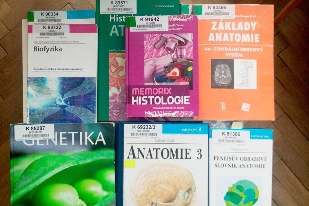 Некоторые книги, которые я одолжила из медицинской библиотеки. Так я сэкономила минимум 10 000 Kč (27 580 <span class=ruble>Р</span>)