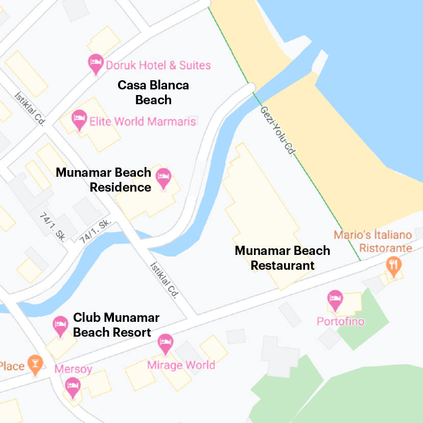 Схема наших перемещений по отелям. По договору нас должны были разместить в Club Munamar Beach Resort, но в итоге заселили в Munamar Beach Residence. Мы должны были пользоваться инфраструктурой отеля Munamar Beach Restaurant, но его закрыли за долги. В итоге мы ходили питаться в трехзвездочный отель Casa Blanca Beach