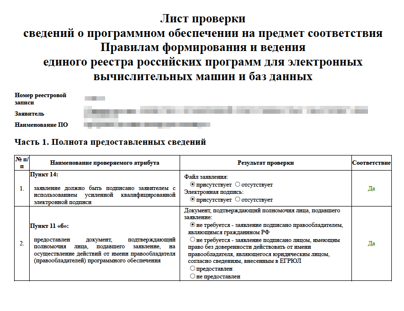 Фрагмент листа проверки сведений. Первая часть посвящена предоставленным сведениям: все&nbsp;ли есть или чего-то не хватает
