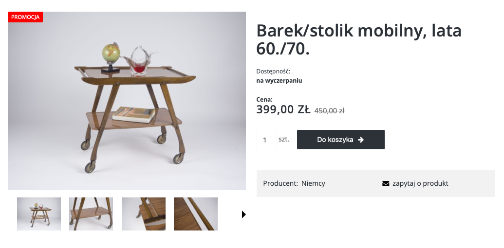 Журнальный столик на колесах 1960—70-х годов за 399 PLN. Источник: rakietavintage.pl