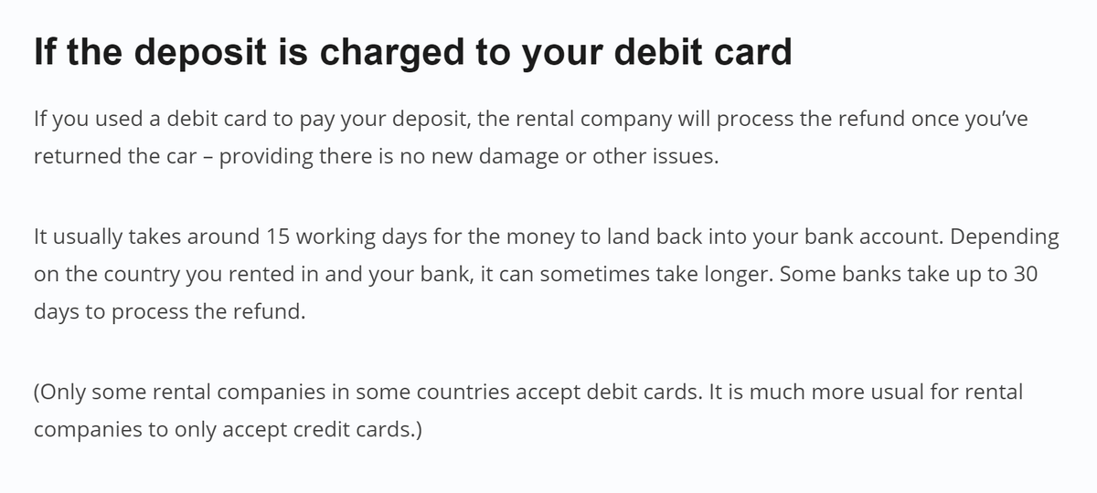 На сайте «Ренталкарс» вывешено предупреждение, что некоторые компании принимают только кредитные карты
