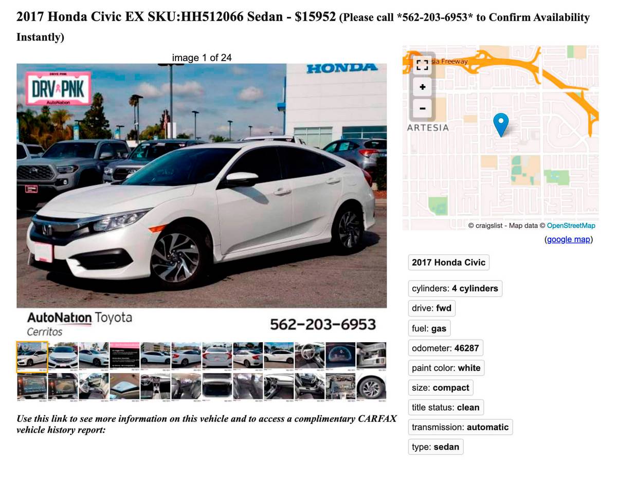 Хонду Цивик Седан продают за 15 952 $