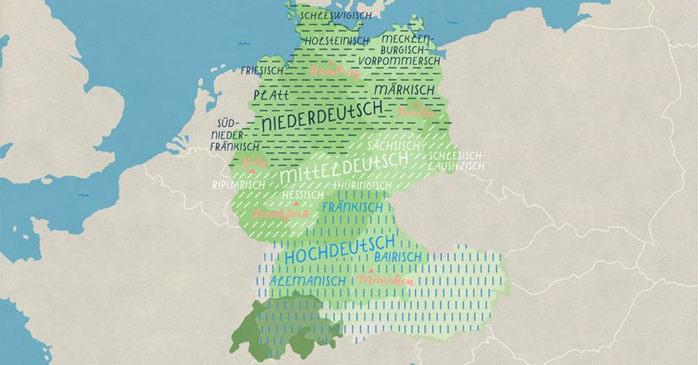 На карте видно, где на каких диалектах разговаривают