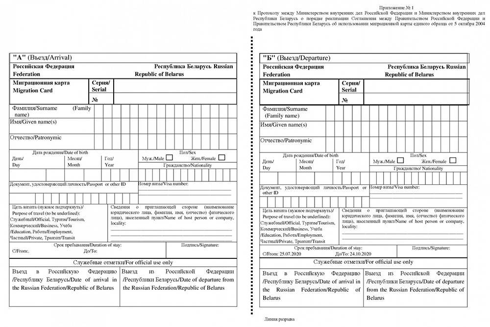 Миграционная карта цель визита частный
