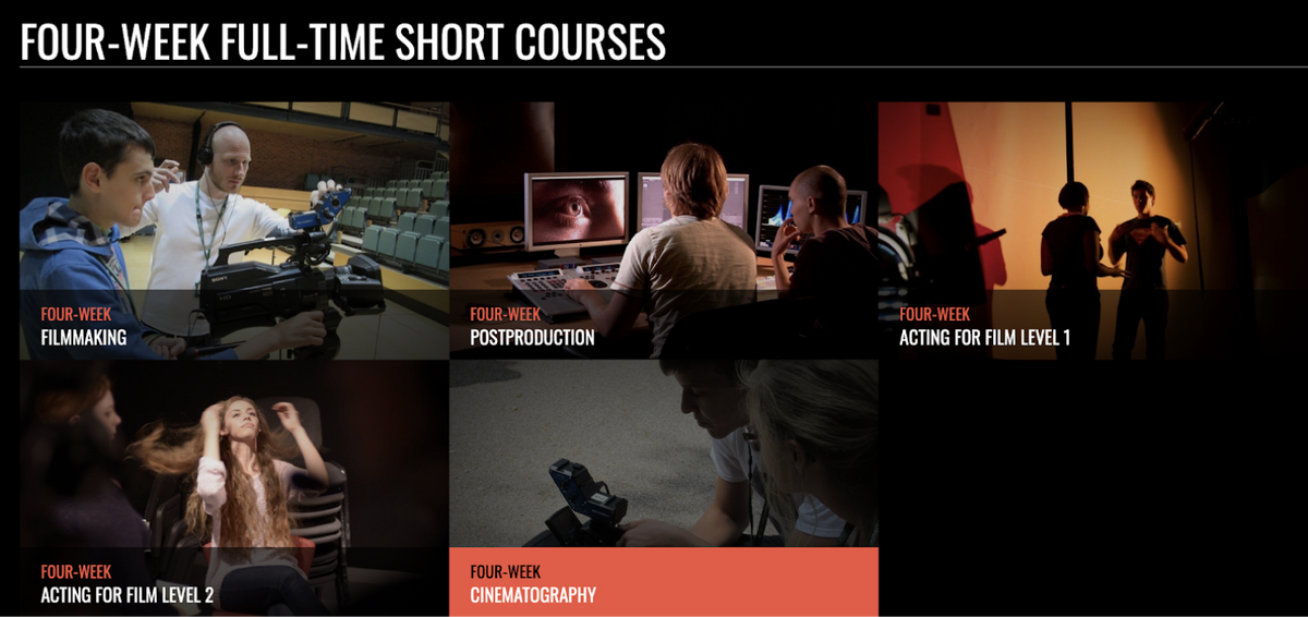 На этой странице сайта MetFilm School London указаны все четырехнедельные курсы. Источник:&nbsp;metfilmschool.ac.uk