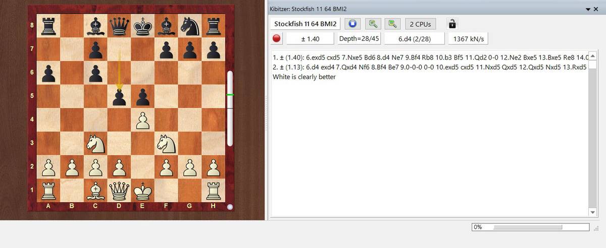 Анализ партии в ChessBase&nbsp;16 c помощью движка Stockfish&nbsp;11