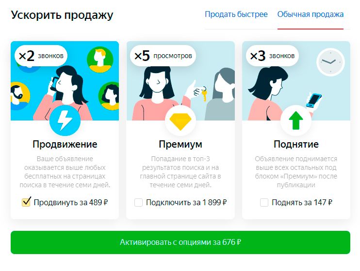 Пакеты продвижения объявления на портале «Яндекс-недвижимость»