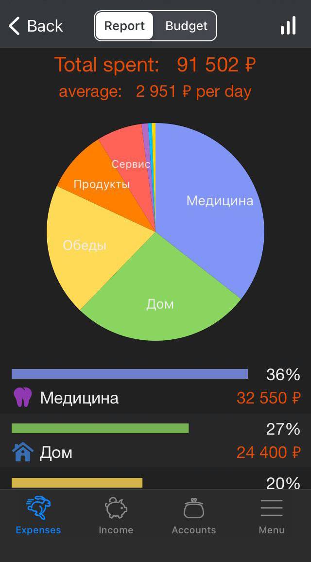 Скриншот приложения с бюджетом из лета 2020. Я уже подписал контракт с нынешним работодателем, поэтому потратился на стоматолога в Москве: во Франции лечить зубы было&nbsp;бы дороже