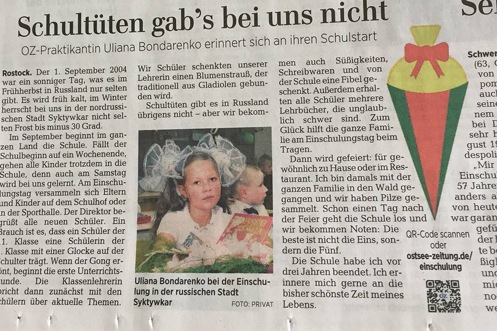 Моя первая статья в немецкой газете Ostsee Zeitung