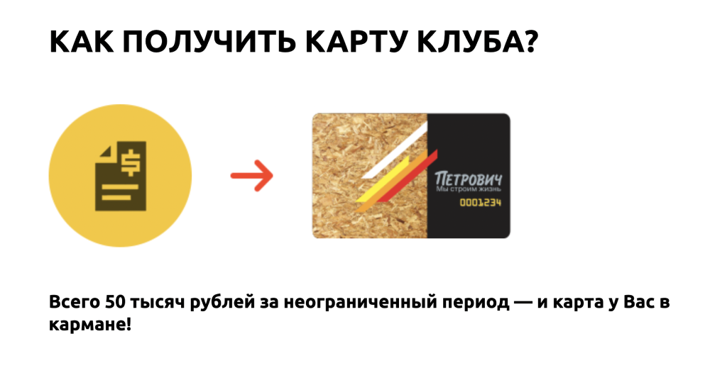 Такую карту может получить любой, кто купит товары на&nbsp;50&nbsp;000&nbsp;<span class=ruble>Р</span> в&nbsp;«Петровиче». У&nbsp;бригадиров похожие карты есть от&nbsp;многих строительных магазинов