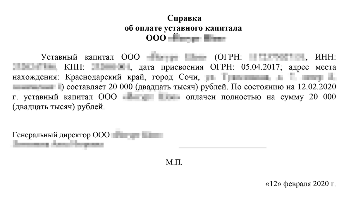 Справка об оплате стоимости доли ооо образец