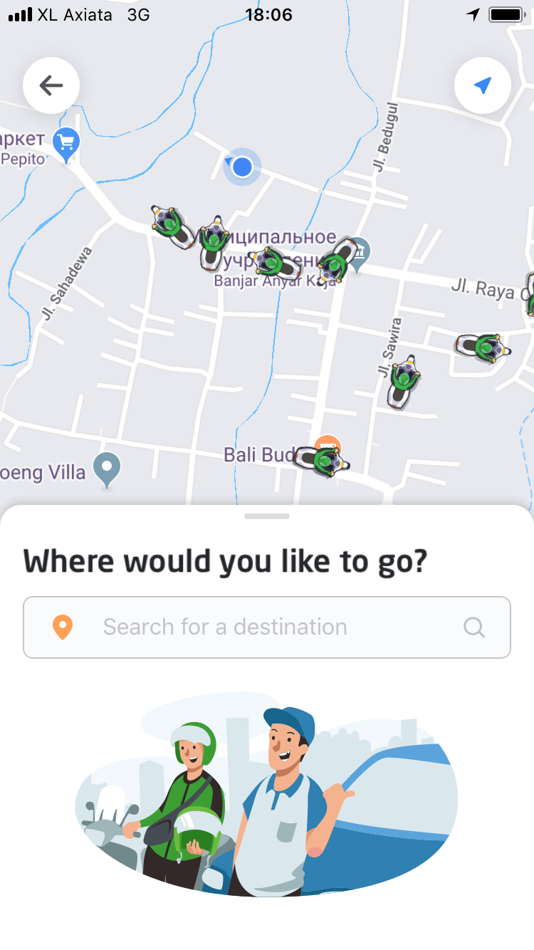 Мобильное приложение «Го-джек» показывает местоположение водителей в реальном времени
