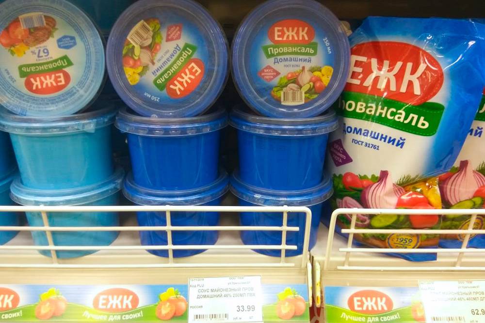 Цены на майонез ЕЖК в местном супермаркете «Кировский»