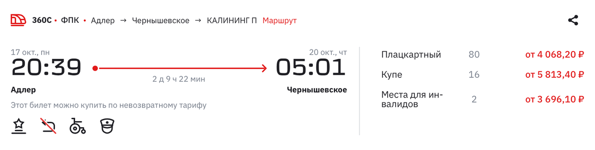 При&nbsp;поездке в Кяну из Адлера поезд прибудет на станцию к 01:01. Источник: rzd.ru